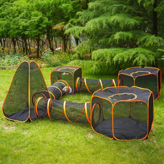 Outdoor Cat Enclosure 7 In 1 Foldable Mesh Playpen