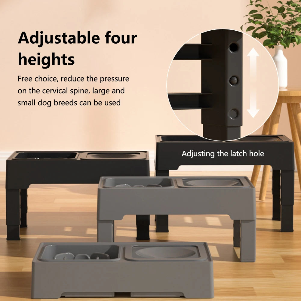 TWISTER.CK Elevated Dog Slow Feeder Stand With Adjustable Heights Bowls