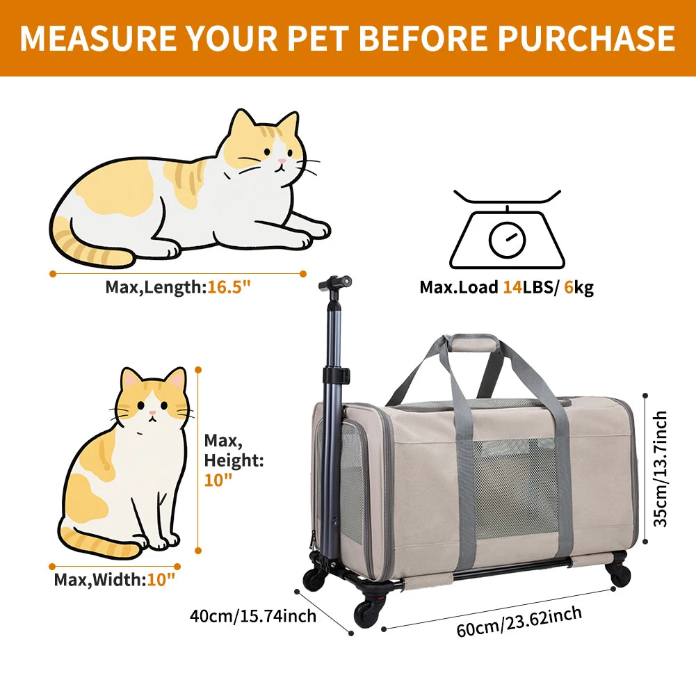 Breed Cat Trolley Carrier for Two Cats With Durable Wheels