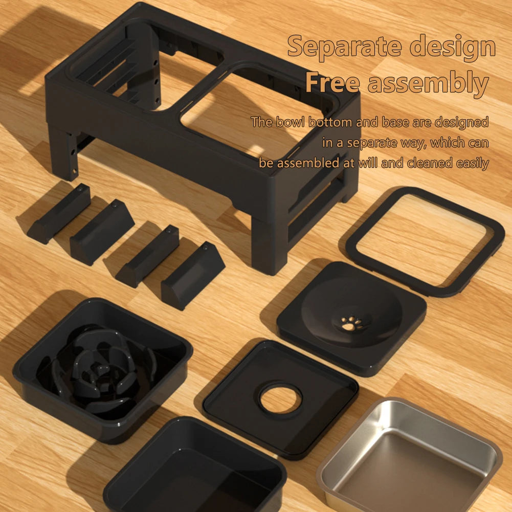 TWISTER.CK Elevated Dog Slow Feeder Stand With Adjustable Heights Bowls