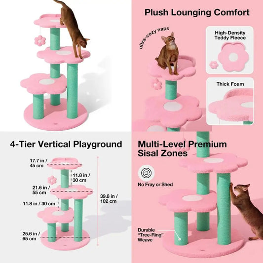 Vetreska Cat Tree Tower With Sisal Posts And Blossom Toy