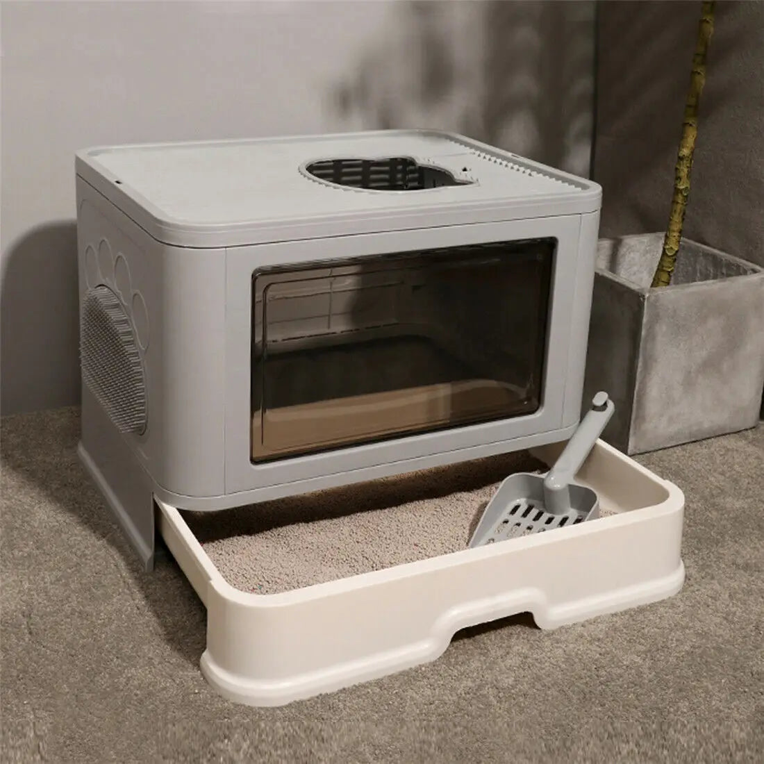 Feature Foldable Cat Litter Box Front Entry Top Exit Enclosed