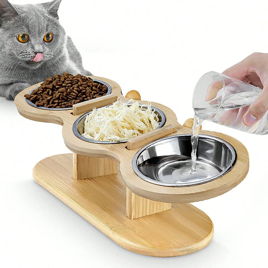 PETRAVEL Tilted Raised Cat Bowl With 3 Stainless Steel Bowls