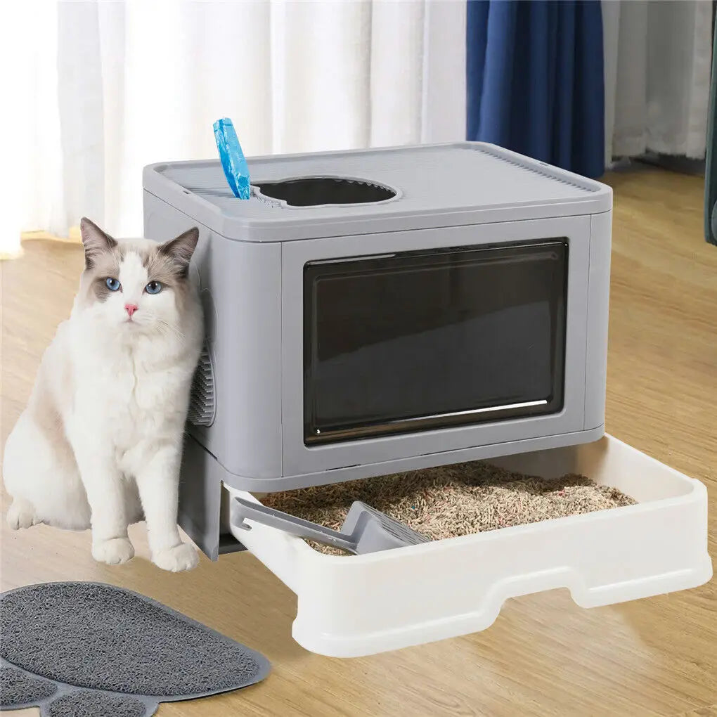 Feature Foldable Cat Litter Box Front Entry Top Exit Enclosed