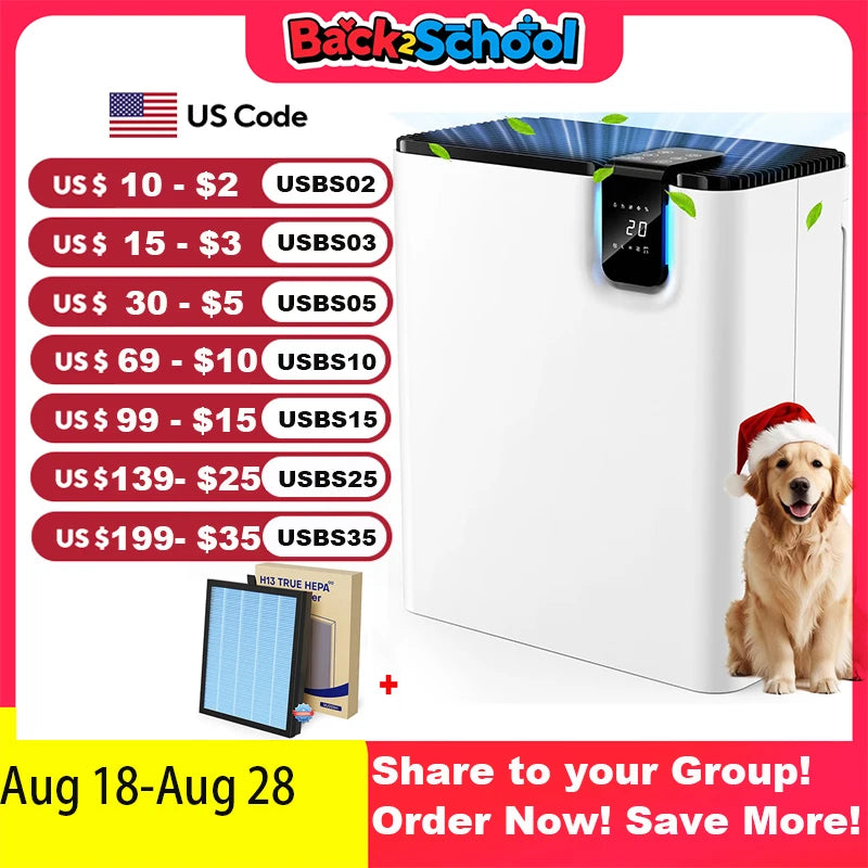 AROEVE H13 HEPA Air Purifier Dual Purification With Auto Function