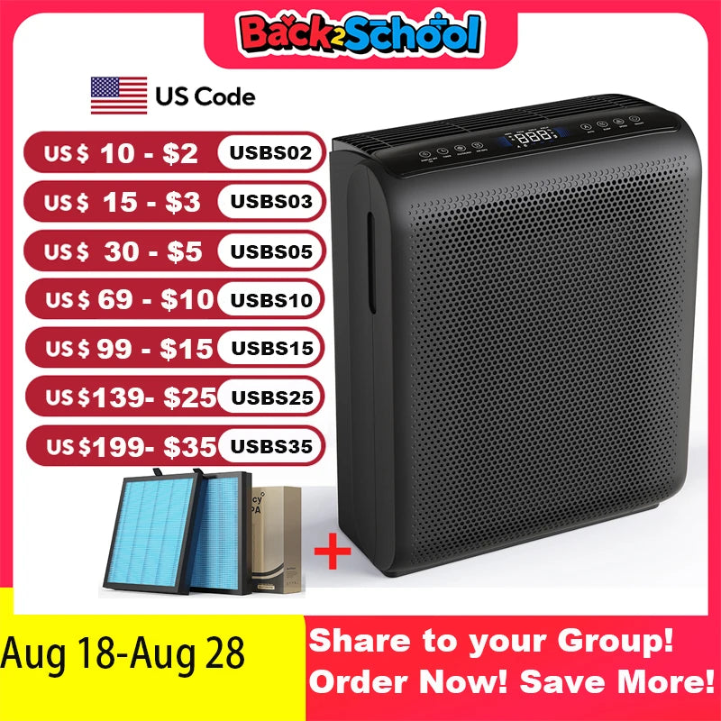 AROEVE Air Purifier Pet Dander Pollen Smoke 3 Speed Timer