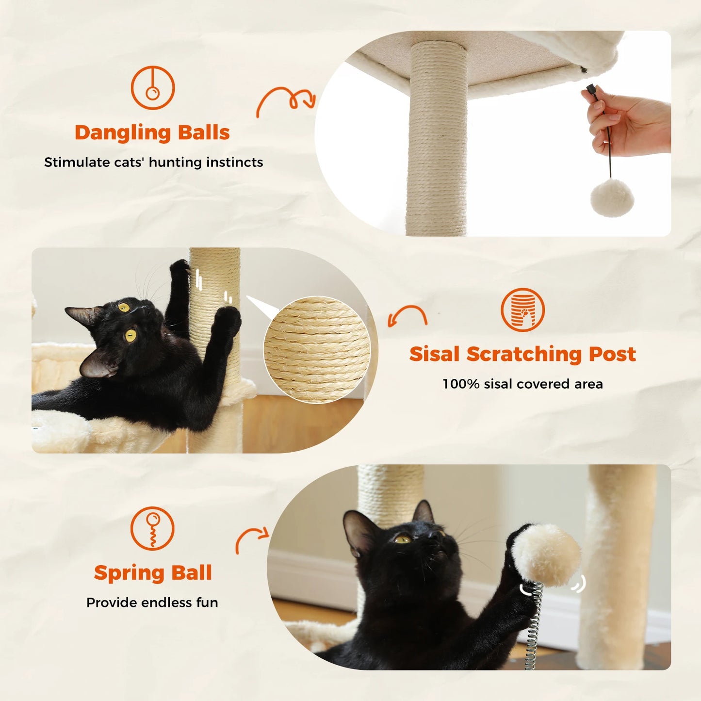 PAWZ Road Modern Cat Tree For Indoor Cats Multi Level Wood Tower With Cozy Condo Hammock
